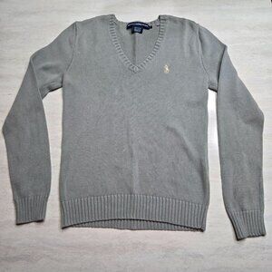 Ralph Lauren Sport Sweater Womens Medium Sage‎ Green V-neck Cotton Preppy Casual